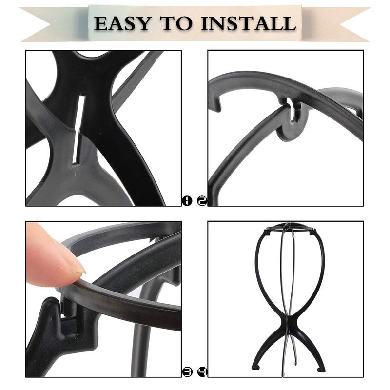 Dansee 6 Pack Short Wig Stand Portable Wig Holder for multiple Wigs and Hats, 14.2 Inches Travel Wig Stand(Black) - Image 4